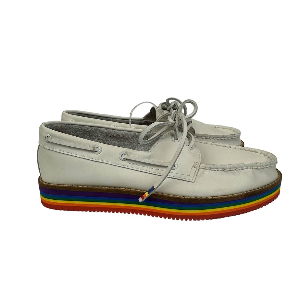 Sperry Top Sider Rainbow Boat Shoes Womens 8.5 White Leather Platform STS87613